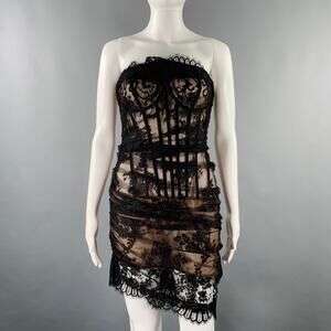 MONSE Size 2 Black Brown Nylon Cotton Corset Mini Cocktail Dress